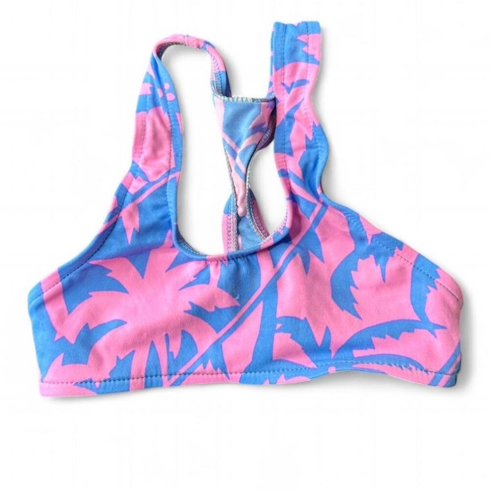 Vintage 80s/90s Bikini Top Swim Pink and Blue Floral Girls size 7